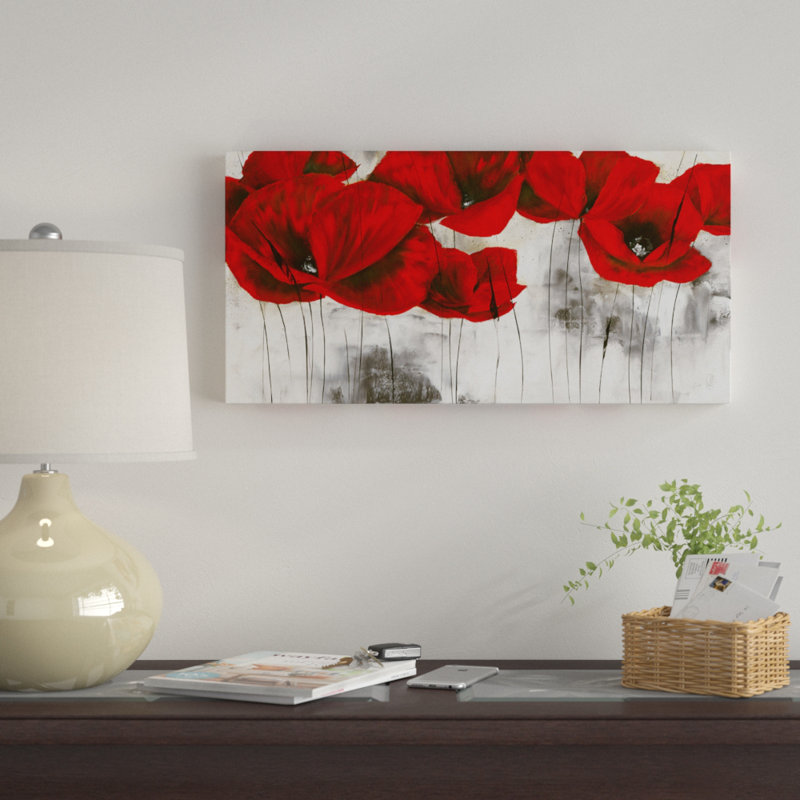 «Pavot D'Hiver III», reproduction de peinture acrylique sur toile tendue, H 30 po x l 60 po x P 1,5 po