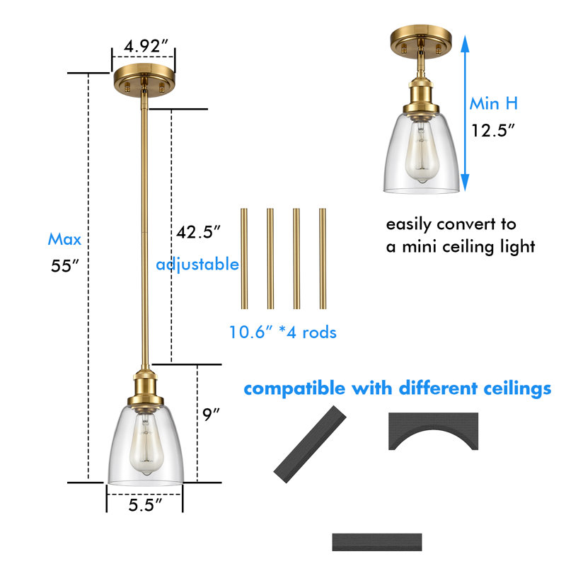 Mini-luminaire suspendu en verre cloche