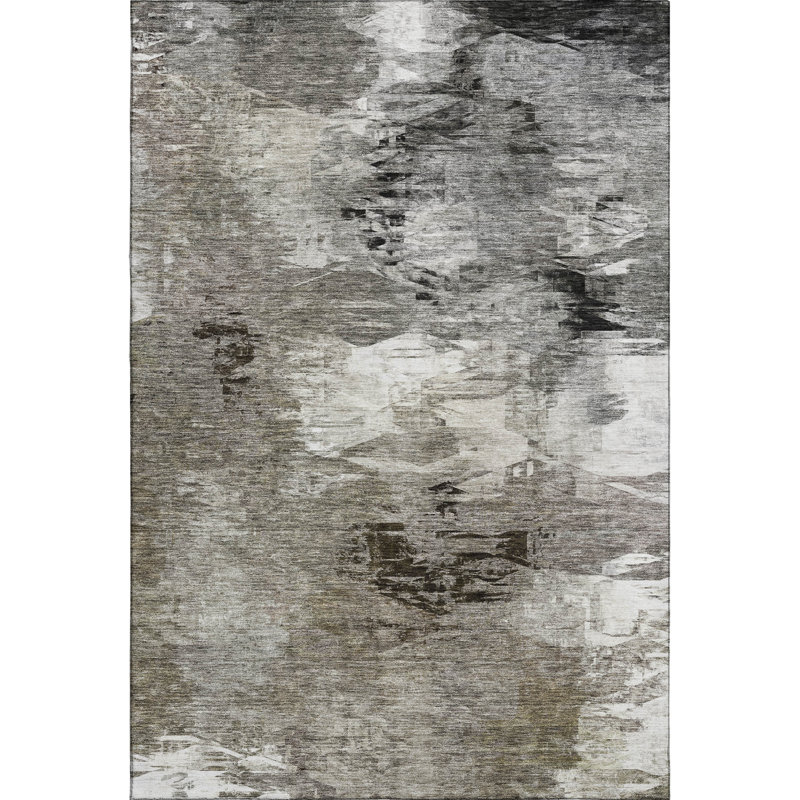Tapis taupe Cerrito AMF597 lavable à la machine de qualité supérieure, Rectangulaire 8 pi x 10 pi