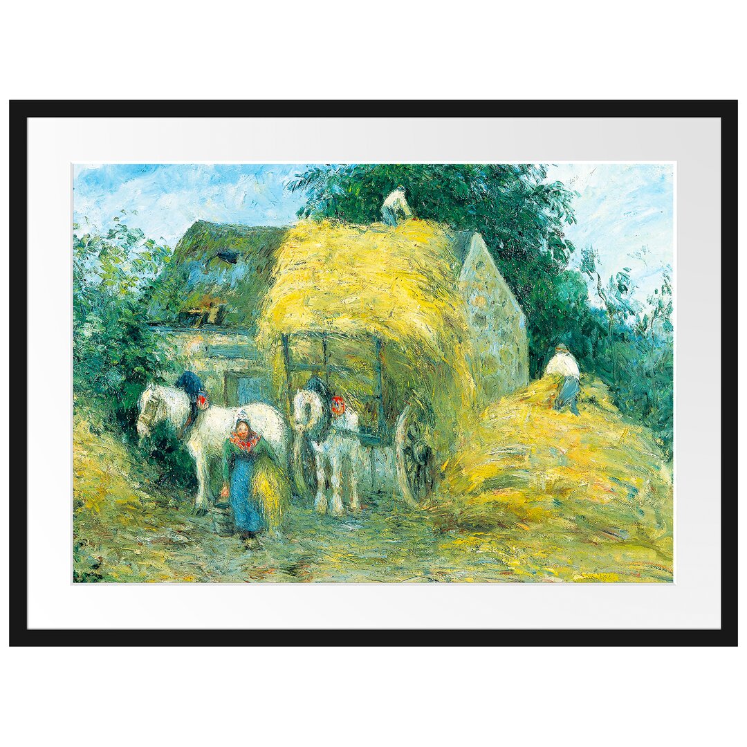 Gerahmtes Poster Der Heuwagen Montfoucault von Camille Pissarro