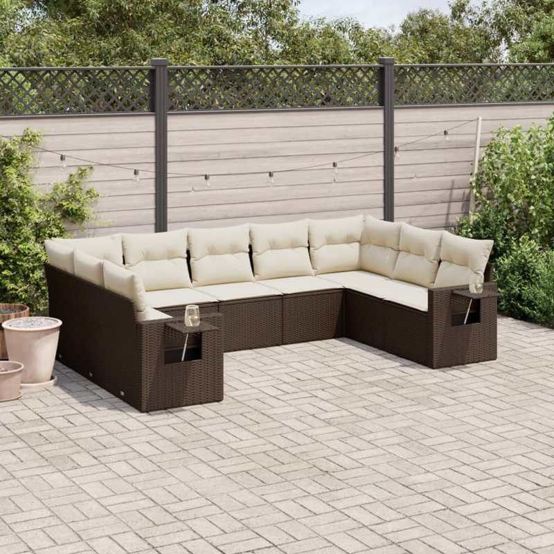  Ensemble de canapé de jardin modulaire en rotin PE 9 pièces, Blanc, crème, Brun