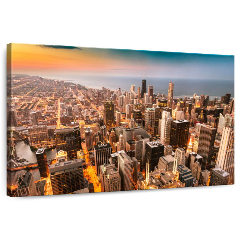 Coucher de soleil au centre-ville de Sireci, Chicago, H 24 po x l 36 po