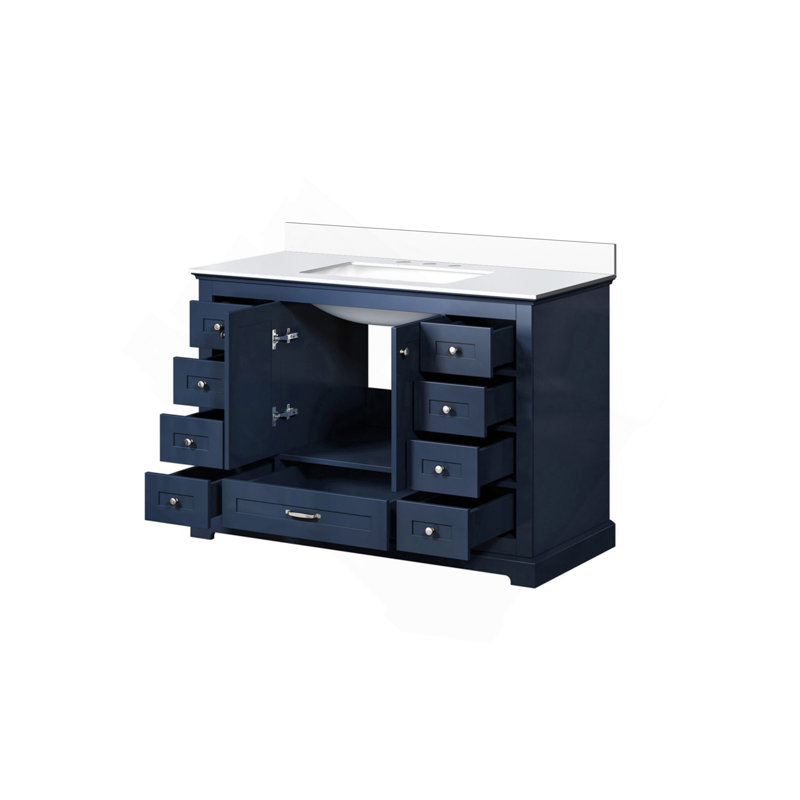 Meuble-lavabo simple bleu marine 48 po X P 22 po D, avec plateau en quartz blanc