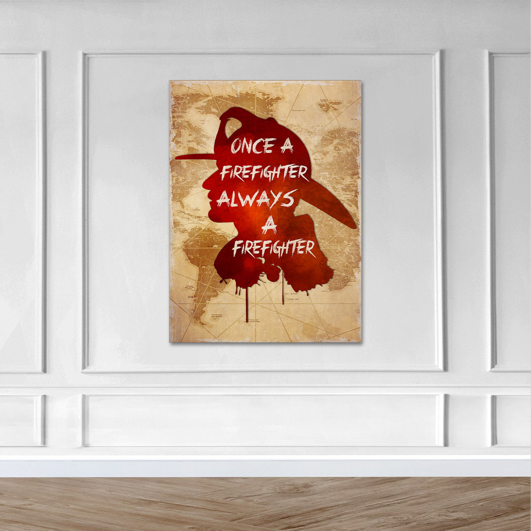 28_Once A Firefighter, Always A Firefighter Gallery Wrapped Canvas - People Illustration Decor, Beige And Red Living Room Decor Trinx