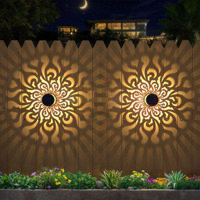 2 Pack Solar Fence Lights Metal Solar Powered Outdoor Waterproof Wall Deck Step Lights For Garden