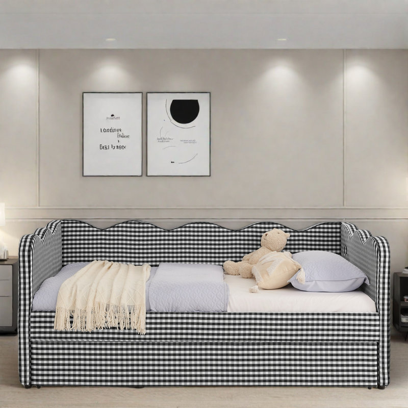 Lit de jour confortable avec couchette, port USB et adorable forme de vague, Noir