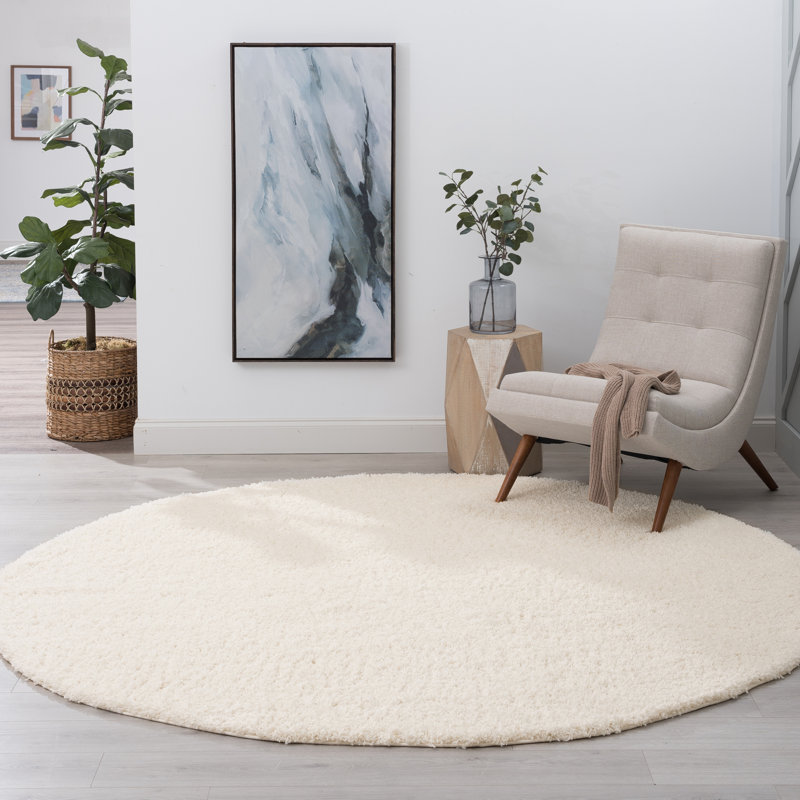 Alana Transitional Solid Cream Polypropylene Round Shag Area Rug, 7'11'' Round, 8RND - ( 7'11'' Round )