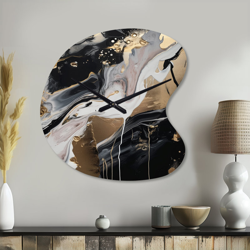 Back and Gold Marble Medley III - Horloge murale asymétrique, Petit