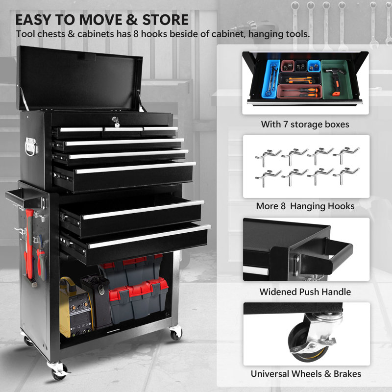 8-Drawer Rolling Tool Chest with Wheels, Large Tool Cabinet with Drawers, Black