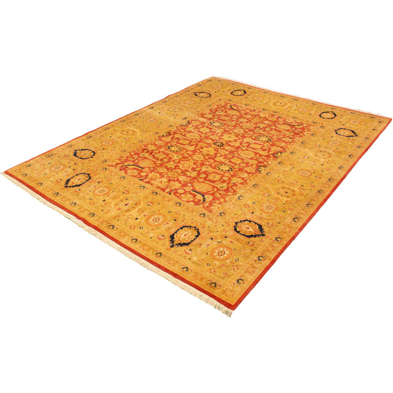Tapis rouge en laine nouée à la main de conception unique 9 pi 1 po x 12 pi 2 po nouvel âge Yaak