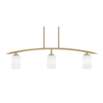 Kurve 3 Light Island Light Shown In New Age Brass Finish With 4" White Muslin Glass