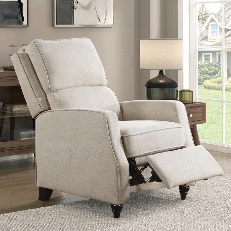 Comfortable Fabric Upholstered Push Back Reclining Chair with Solid Wood Frame, Ideal for Relaxation and Style in Any Living Space.