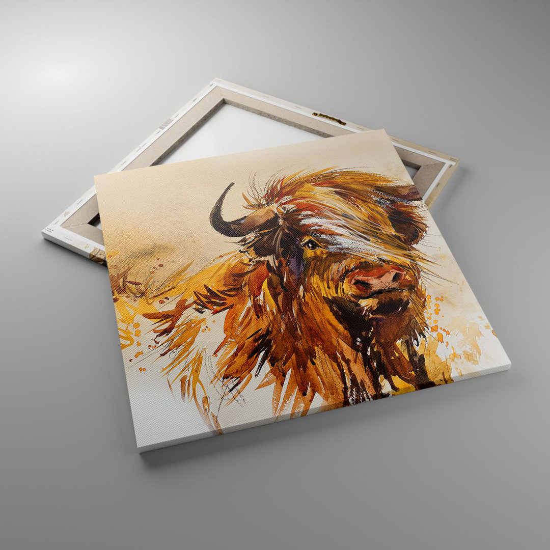 Leinwandbild Stier Scotch Aquarell