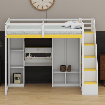 Smart Loft Bed Featuring Storage Steps, Vanity Desk With Mirror, Ample Wardrobe Space, USB Charging And LED Lights