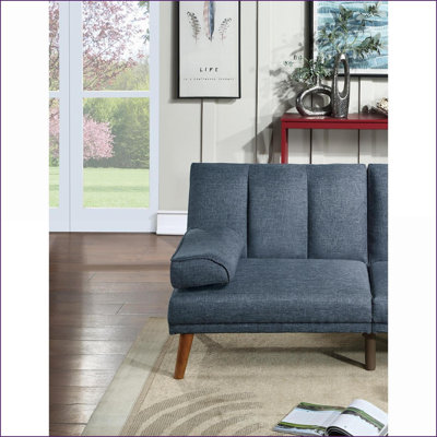 Sofas Convertible Adjustable Sofa Couch, Navy Blue Polyfiber with Solid Wood Legs for Living Room | Navy Blue | Plywood