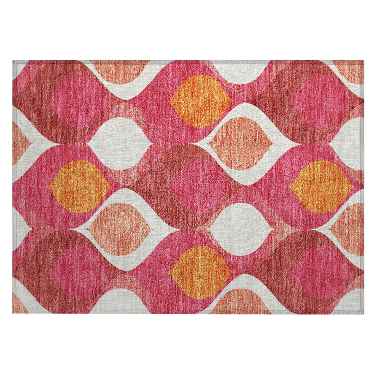 Machine-Washable Stain Polyester Resistant Geometric Area Rug