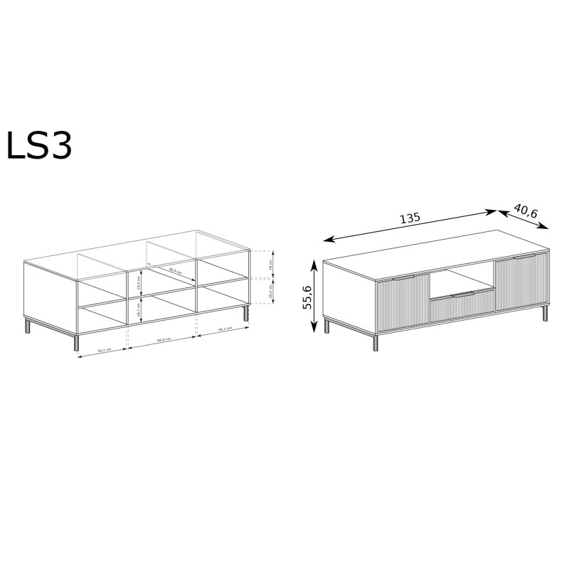 Unfinished TV Stand, 56cm H x 135cm L x 41cm W, Stone Green