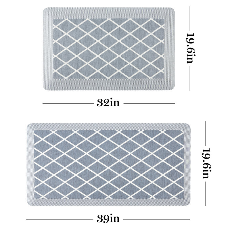 Miles Blue and White Polyester Anti-Fatigue Kitchen Mat