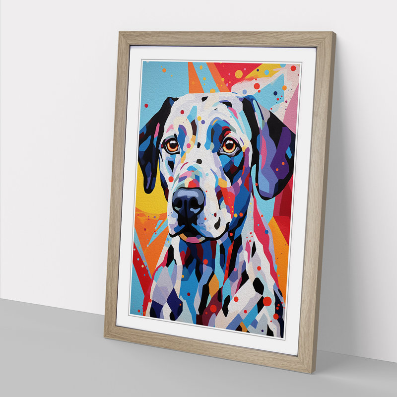 Dalmation Geometric No.2 - Single Picture Frame Print on Wood, Oak Framed, 64cm H x 46cm W