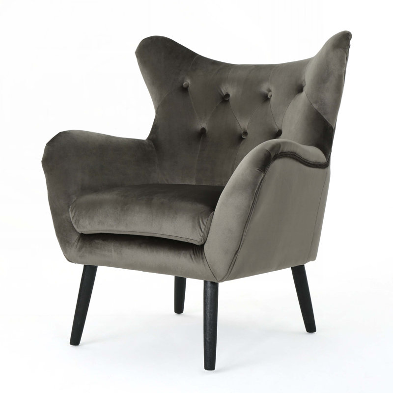 Seigfried Velvet Mid-century Arm Chair, Black, Gray