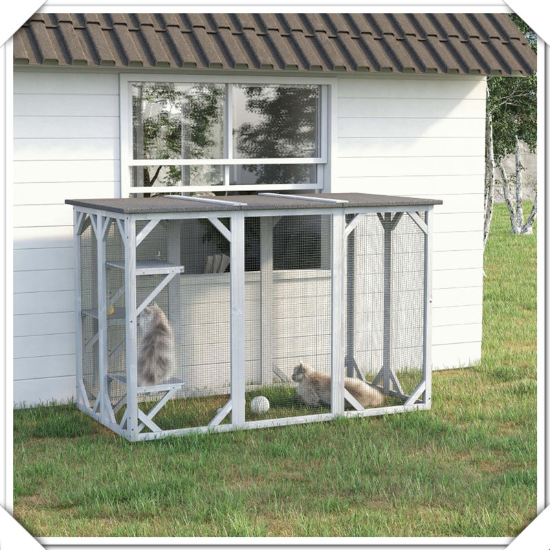 Grande cage d'extérieur en bois pour chat, H 44 po x l 31,5 po x P 70,8 po, Gris