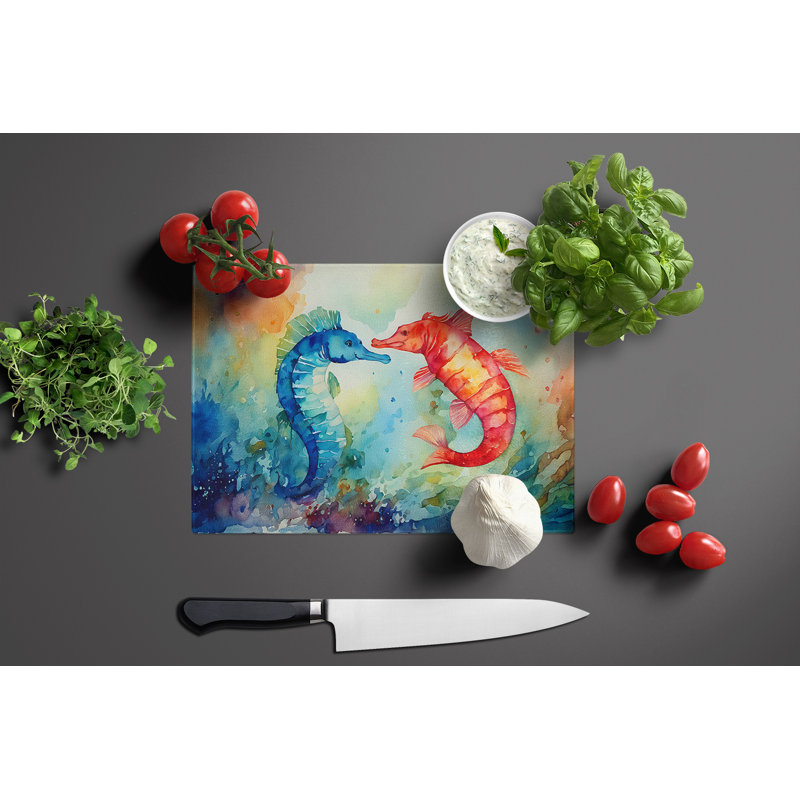 Seahorses Glass Cutting Board Large