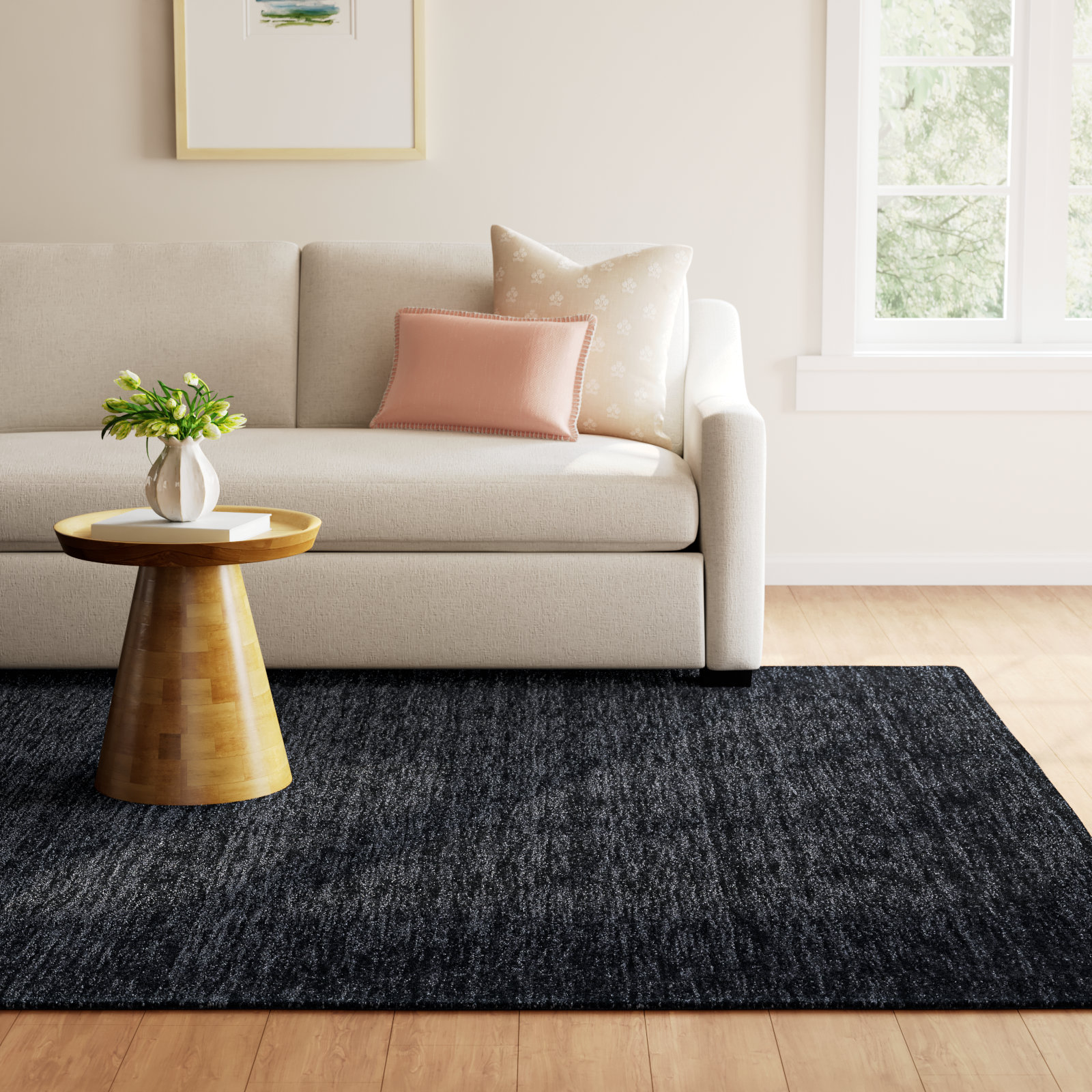 Kaden Hand-Woven Wool Shag Rug, Rectangle 8' x 11', Black