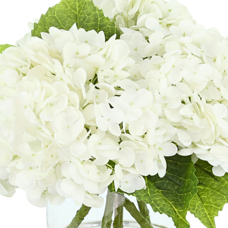Faux Hydrangea Arrangement in Vase, White