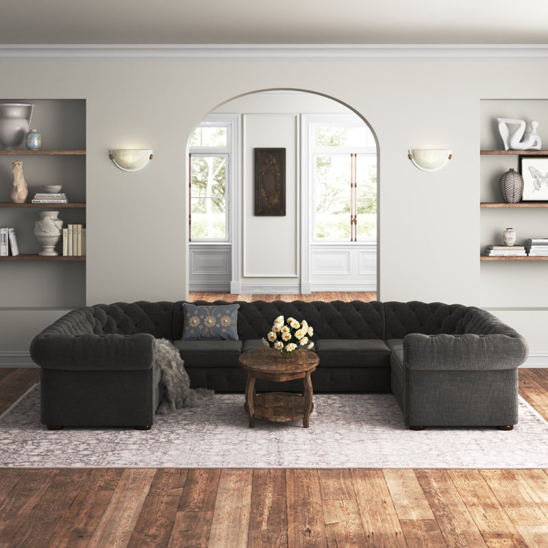 Huskins Upholstered U-Shaped Sectional Symmetrical, Heathered Dark Gray Linen