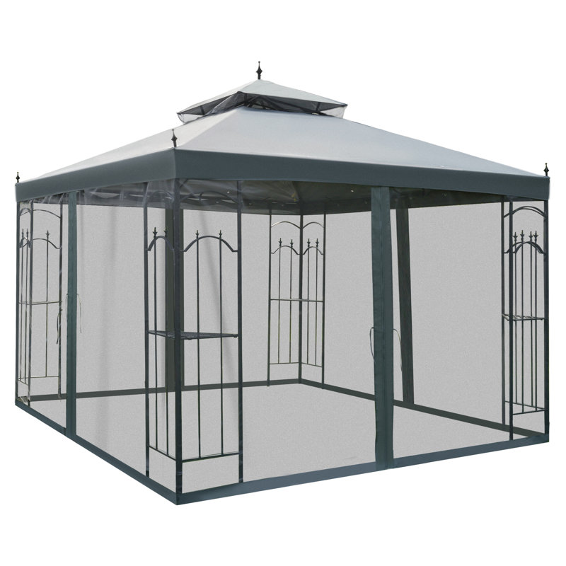 Abri de jardin pour patio avec tablettes d'angle, abri de jardin à double toit, Gris