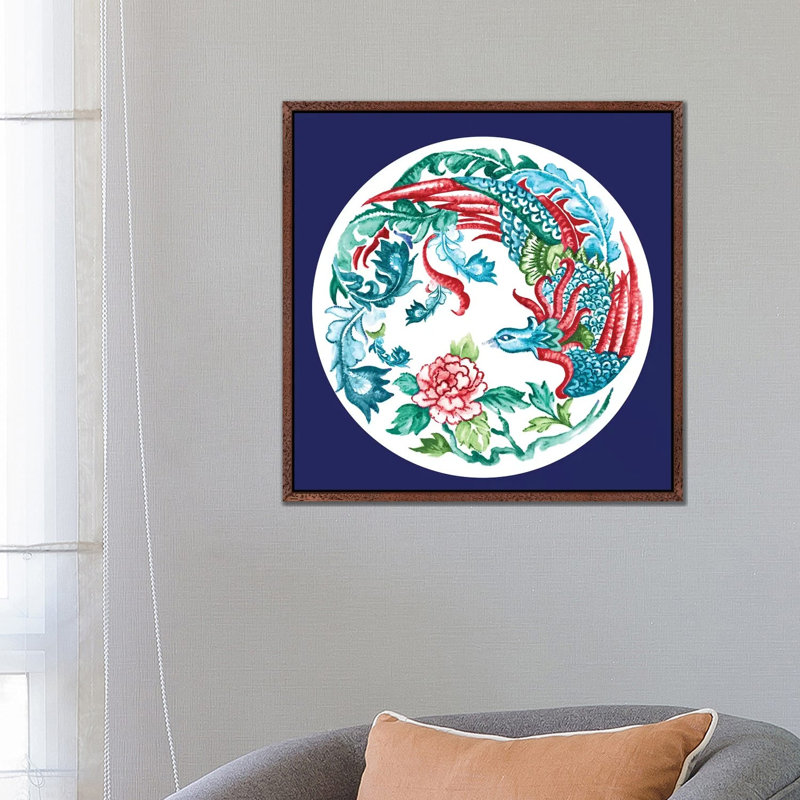Peacock In The Garden by Eva Watts - Painting on Canvas, 66.04cm H x 66.04cm W x 3.81cm D, Classic Brown Wood Framed