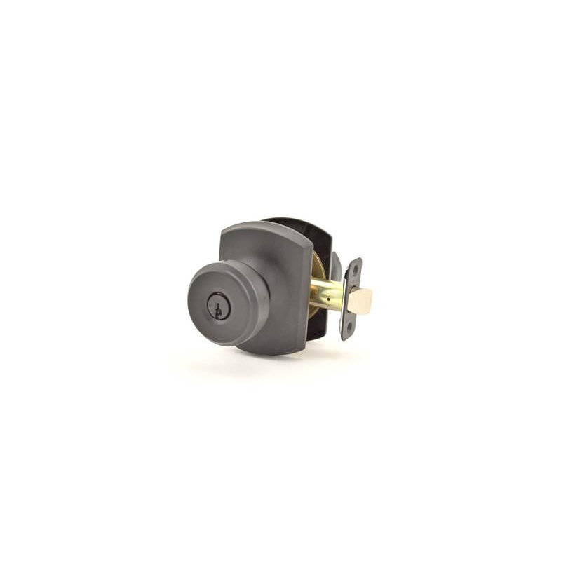 F Series Bowery Keyed Entry Knobset with Greenwich Rosette, Yes, Keyed Alike, Matte Black