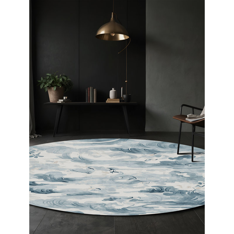 Tapis gris soyeux et moelleux, Rond 3 pi