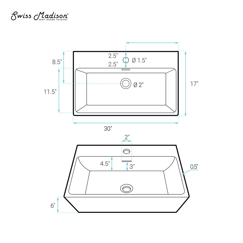 Claire 30" Rectangle Wall-Mount Bathroom Sink, Matte Black