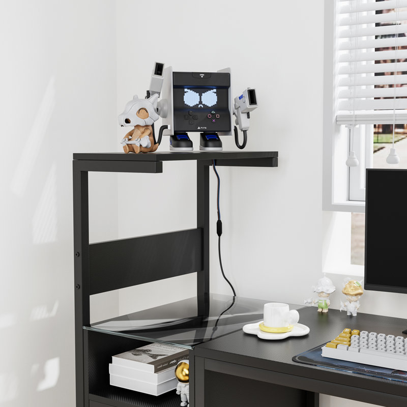 Computer Desk With Power Outlet & Storage Shelves, Study Table With USB Ports Charging Station, Black