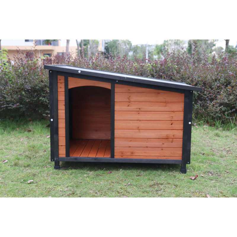 Niche pour chien d'extérieur et d'intérieur de 46 po en bois pour chiens de grande taille avec toit et base surélevée