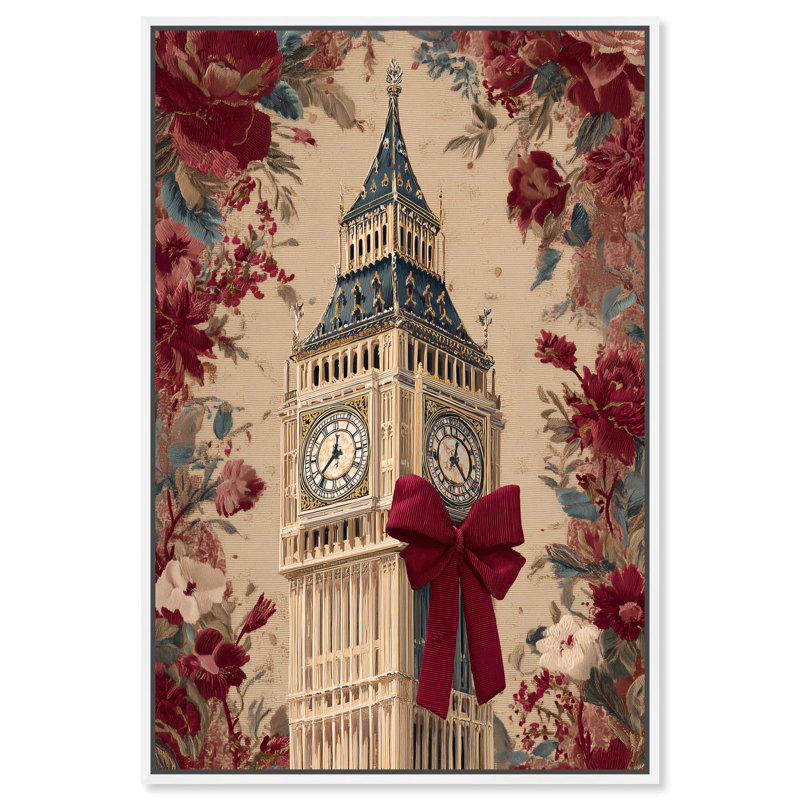 Impression sur toile Big Ben Bow et Floral Glam par Art Remedy, H 30 po x l 20 po, Cadre doré