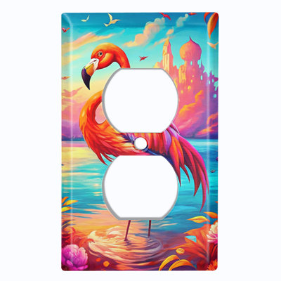 Couvercle de plaque d'interrupteur en métal; US standard taille 1 bande recto-verso - Flamant rose fantastique