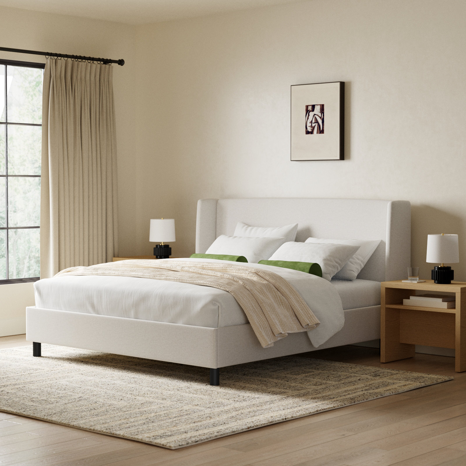 Tilly Linen Upholstered Wingback Bed, King, Zuma White Textured Linen