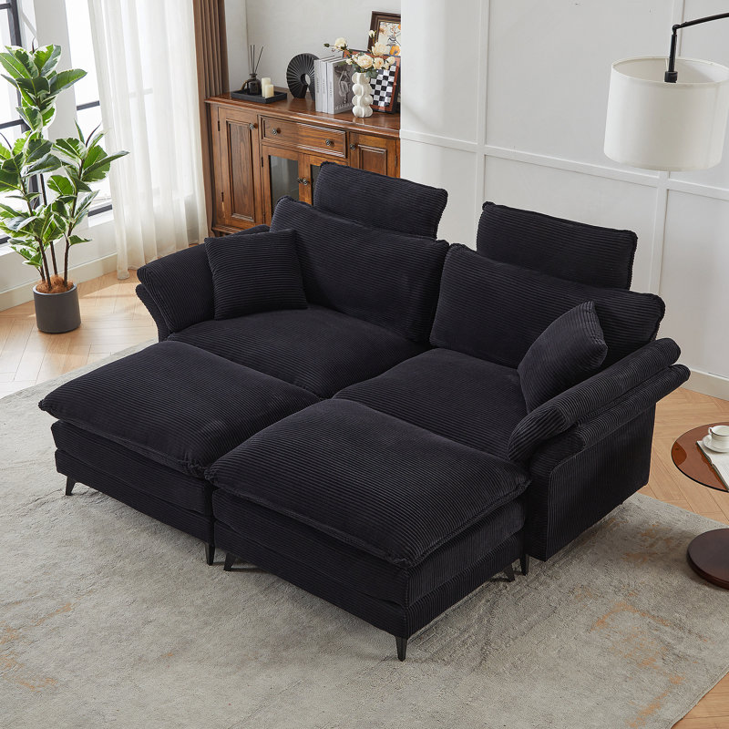 [VIDÉO / Nouveau] Canapé modulaire à assise profonde de 85,8 po avec repose-pieds Cloud, Noir, noir, noir, noir