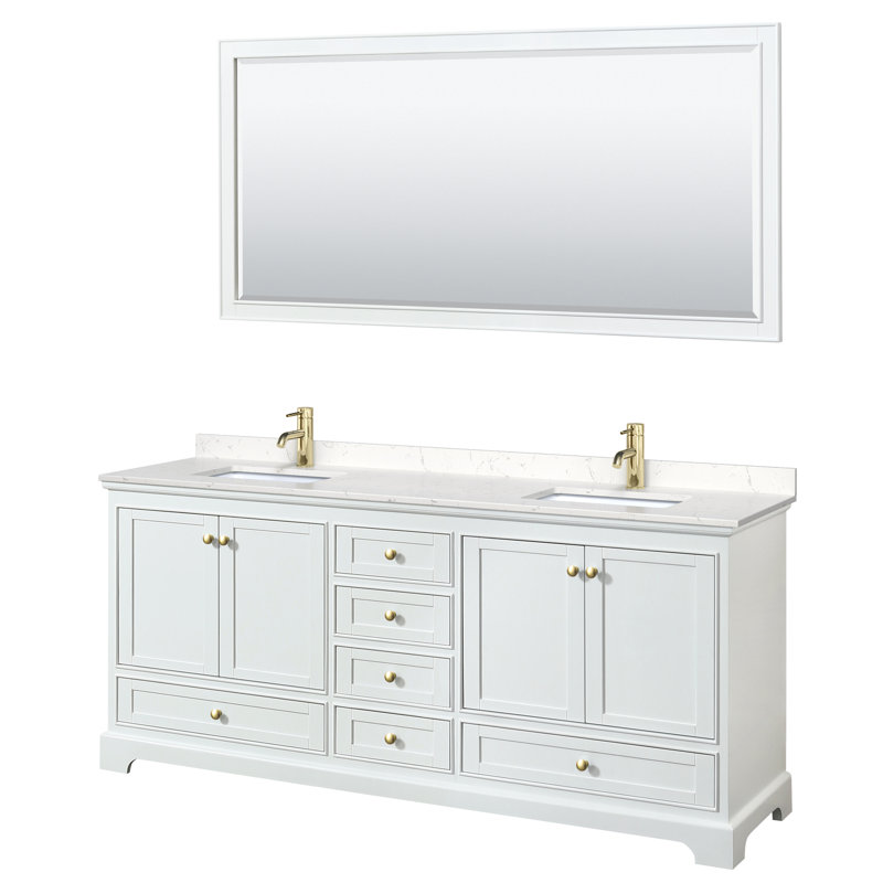 Deborah 80'' Double Bathroom Vanity with Marble Top, Polished Chrome, White