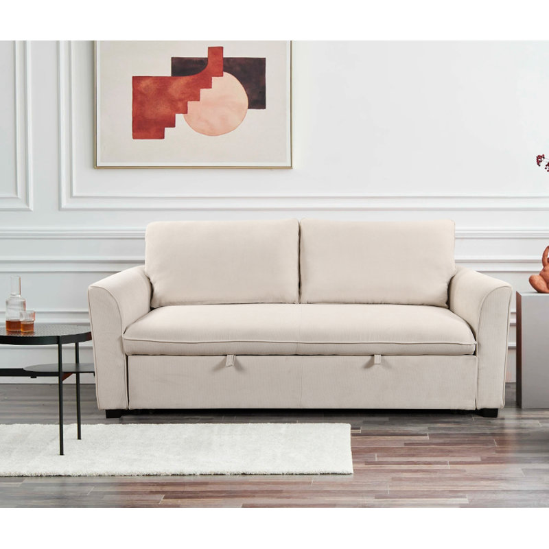 Canapé-lit convertible grand format à accoudoirs carrés de 78 po Tekeyla, H 38 po x l 78 po x P 37 po, Polyester beige