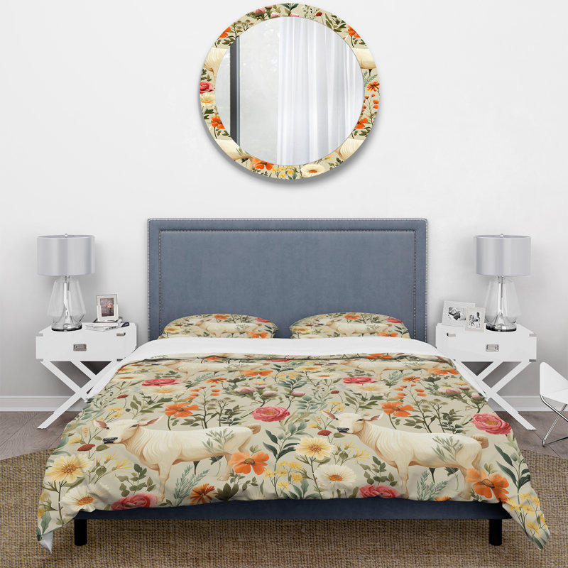 Ensemble de housse de couette Rustic Barnyard Sheep Blooms, Housse de couette pour très grand lit et 2 très