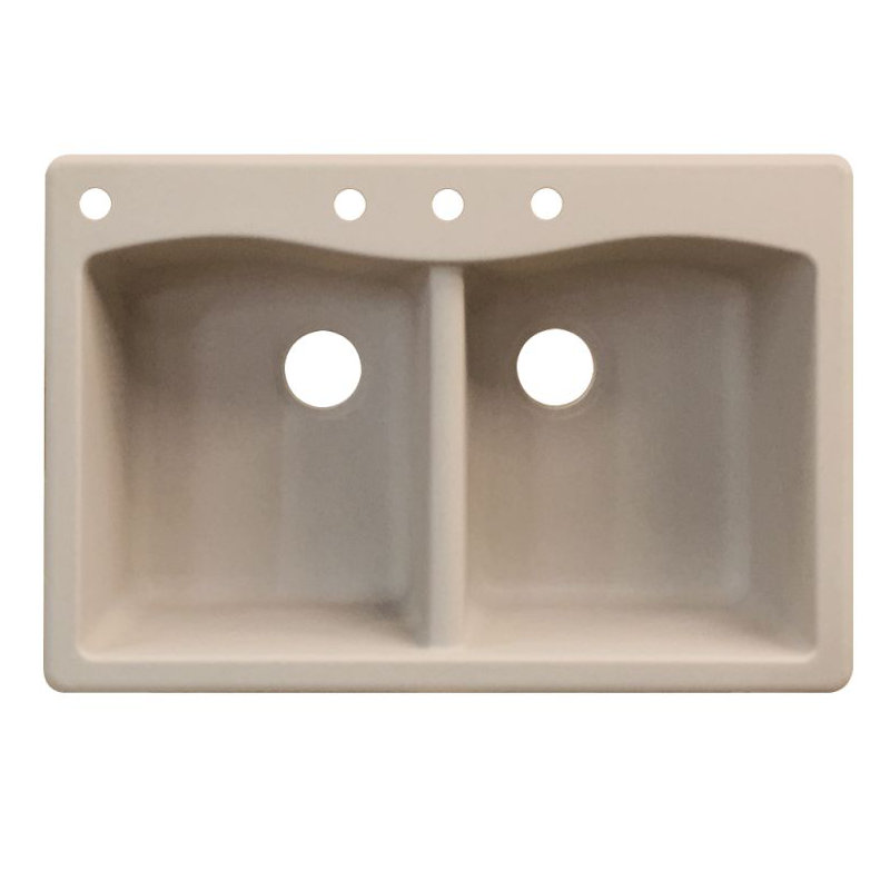 Aversa 33'' L Double Bowl Granite Kitchen Sink, Cafe Latte, 4 hole