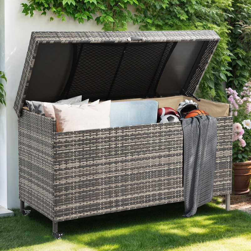 Coffre de terrasse roulant extérieur résistant à l'eau 200 gallons Edrosie Inc, Gris