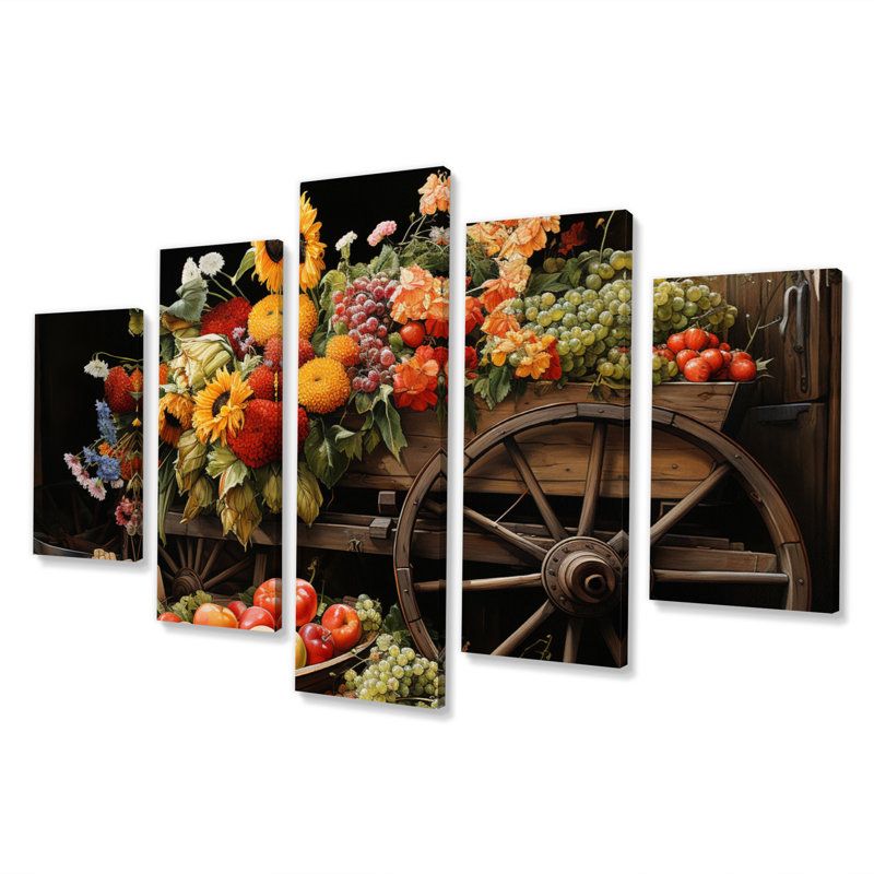  «Old Cart Cart Harvest - Old American Cart, reproduction d'art murale - 5 panneaux