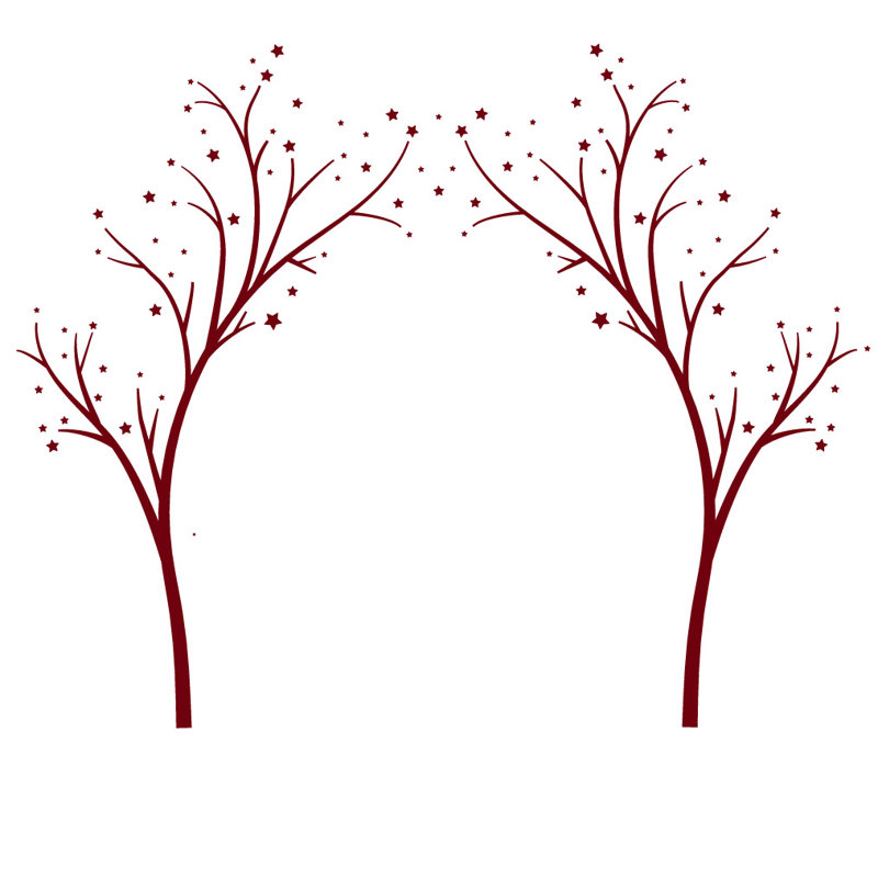 Décalcomanie murale arbres étoiles, Bourgogne, H 80 po x l 99 po x P 0,01 po