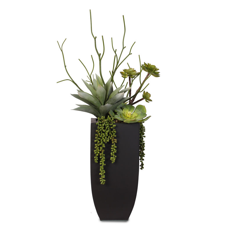 34'' Faux Succulent Plant in Metal Planter