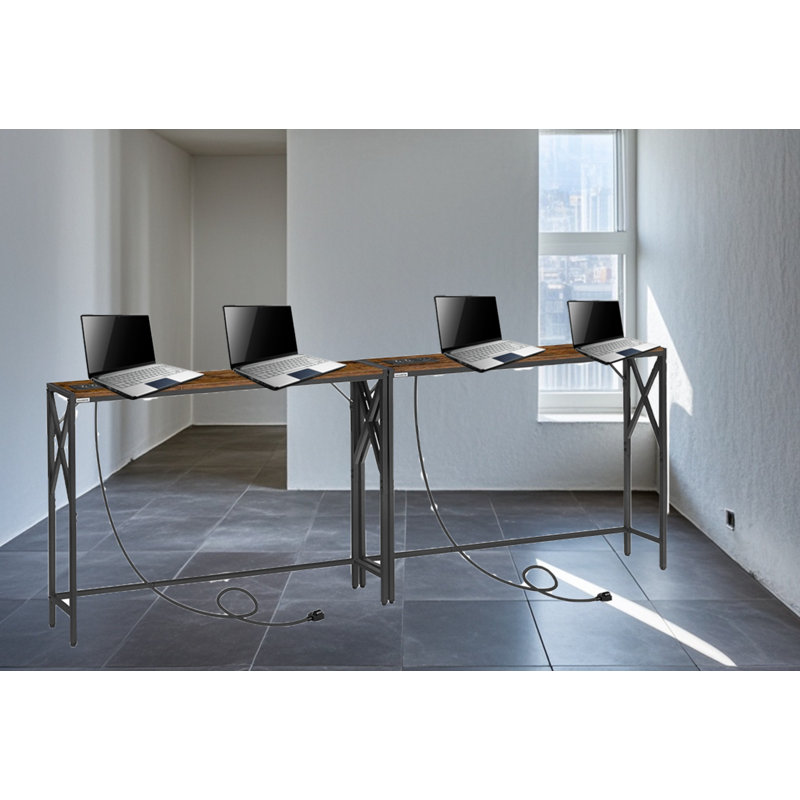 Sofa Table With Charging Station, Brown