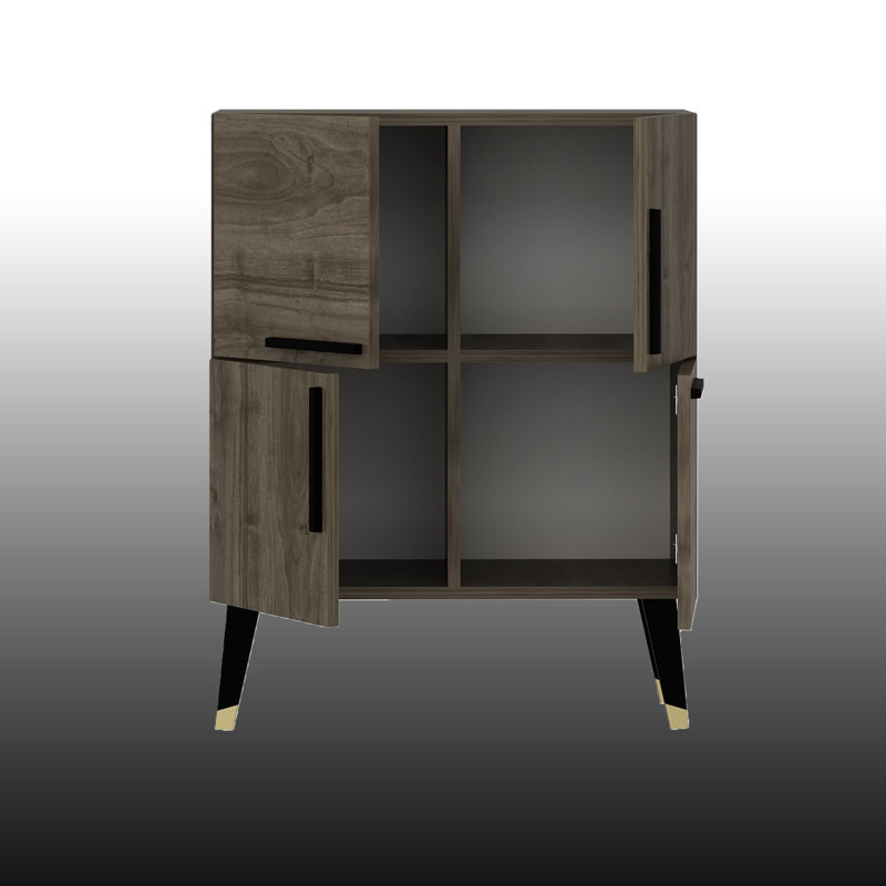 Console décorative 4 portes Aveline avec pieds fuselés dorés